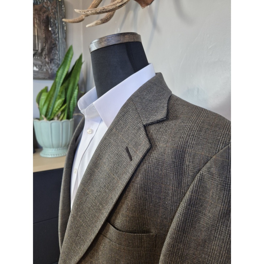 Strathmore Vintage Mens Wool Sports Coat 44L Olive Plaid USA 2 Button Blazer